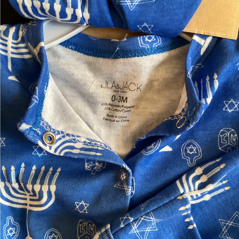 Blue Hanukkah Kids Footie Pajamas - Picture 12 of 15